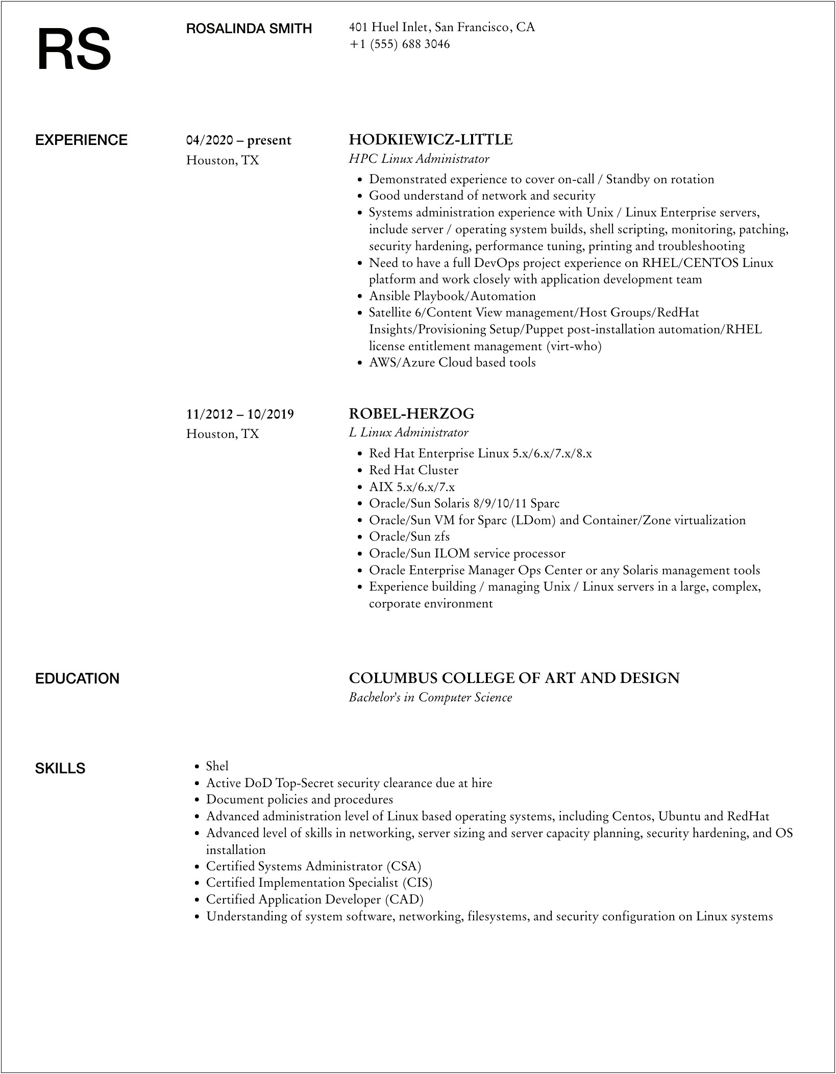 Linux Professional Resume Samples 5 Year Experience