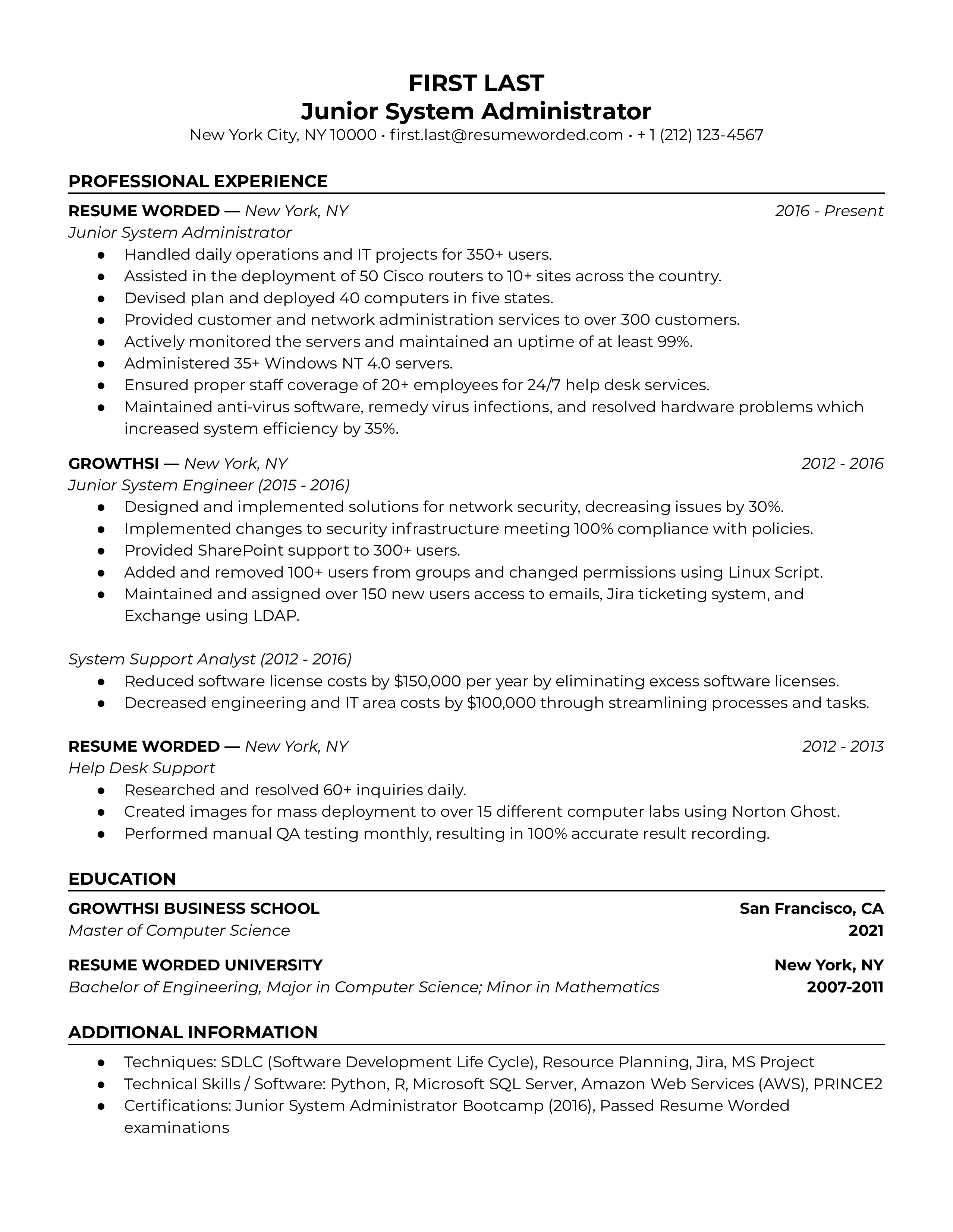 Linux System Administrator Sample Resume 4 Years Experience