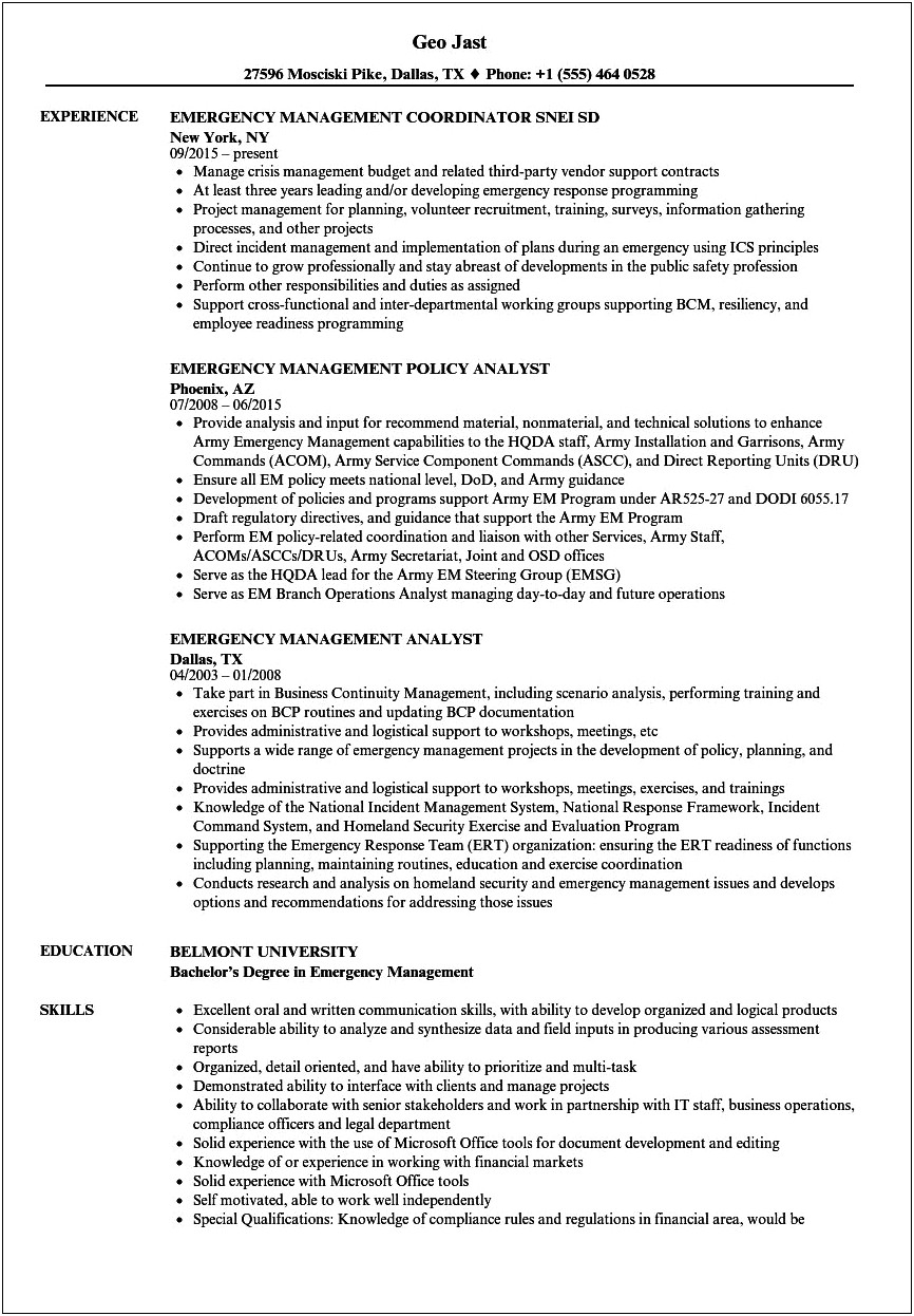 List Fema Professional Skills Development On Resume