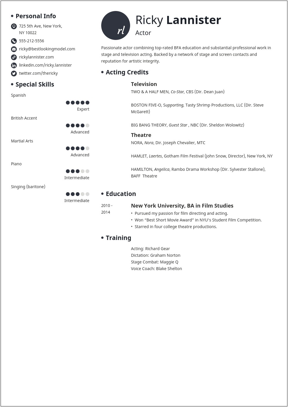 List Of Acting Skills For Resume