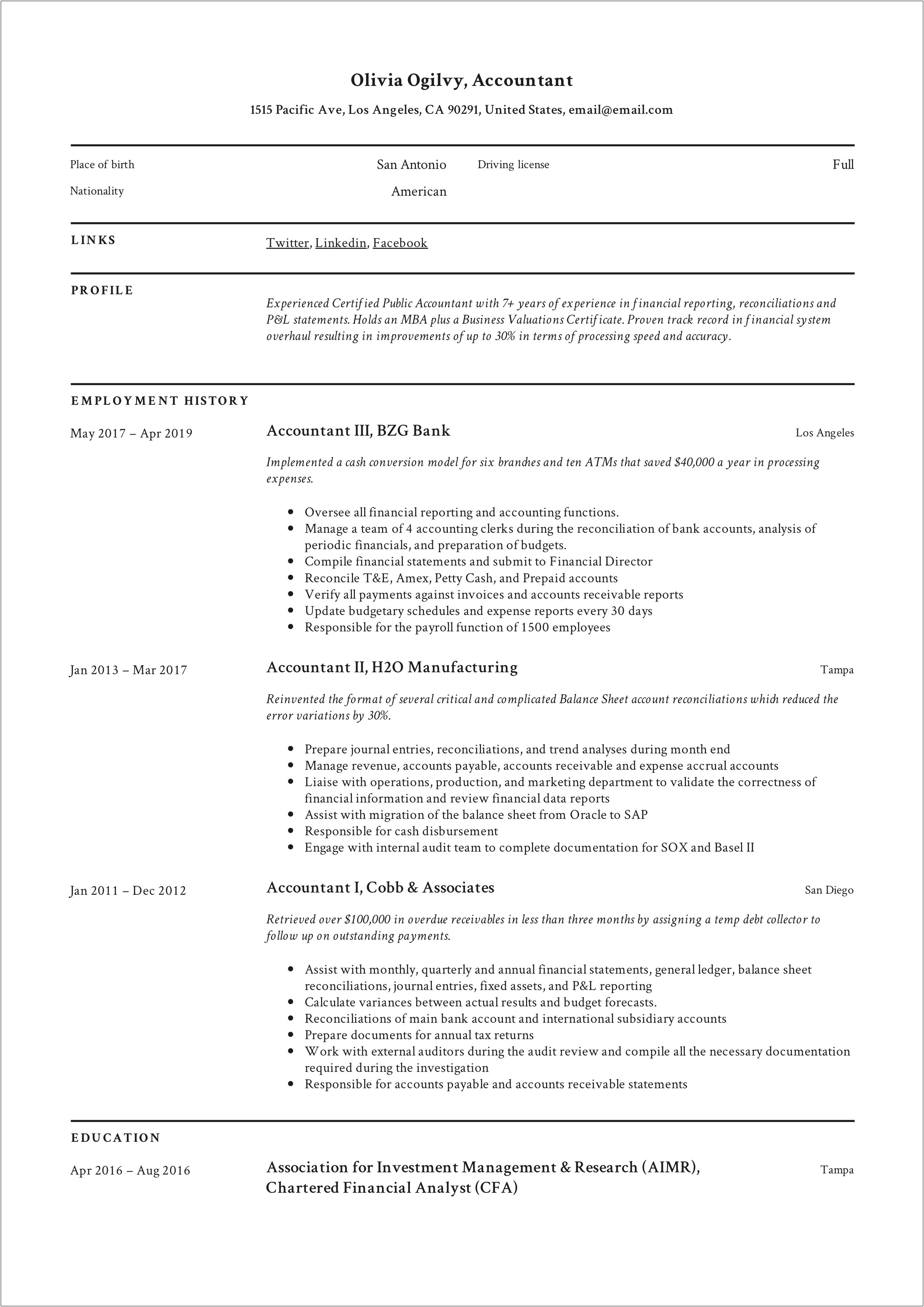 List Of Skills For Resume Accounting