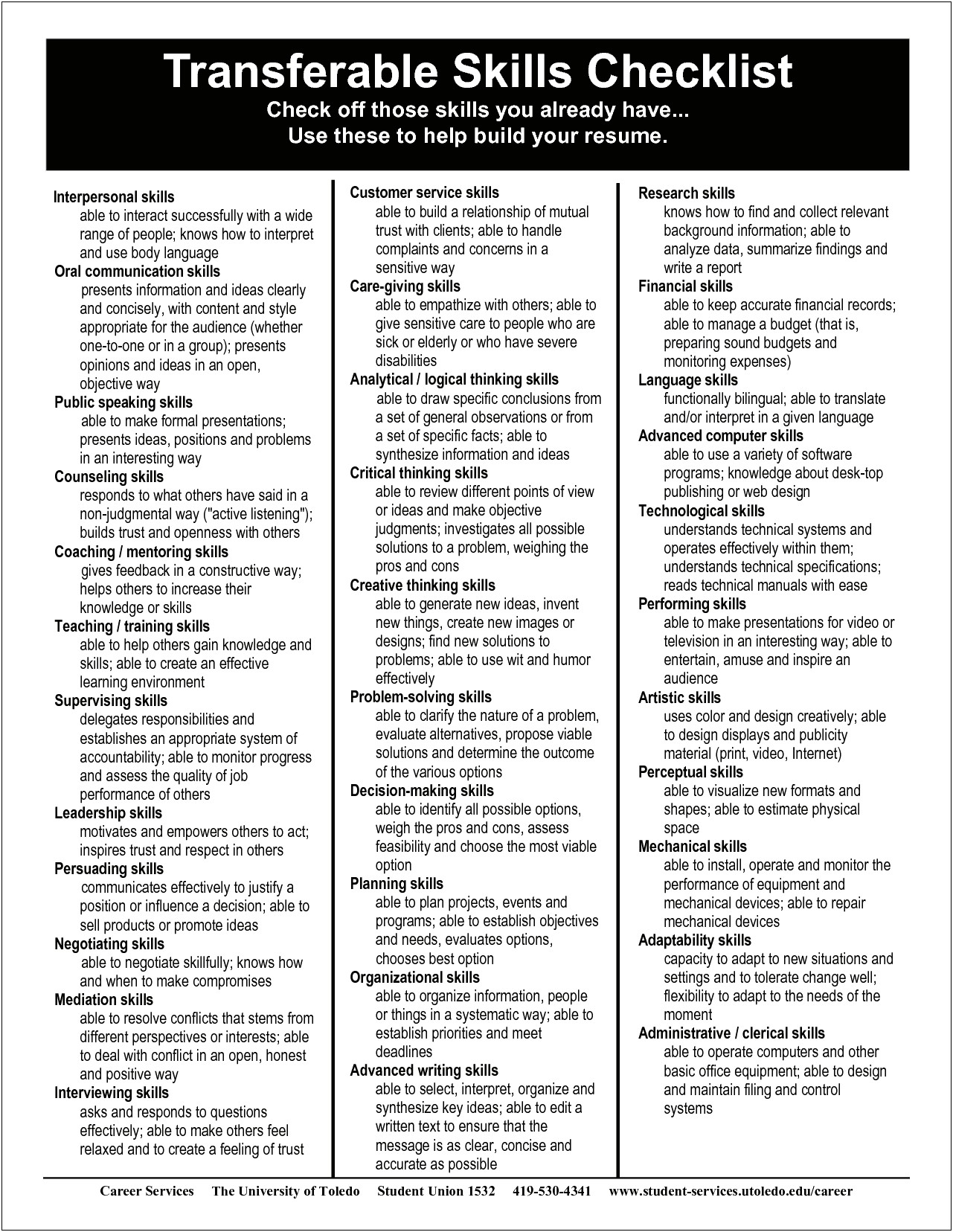 List Of Skills To List On A Resume