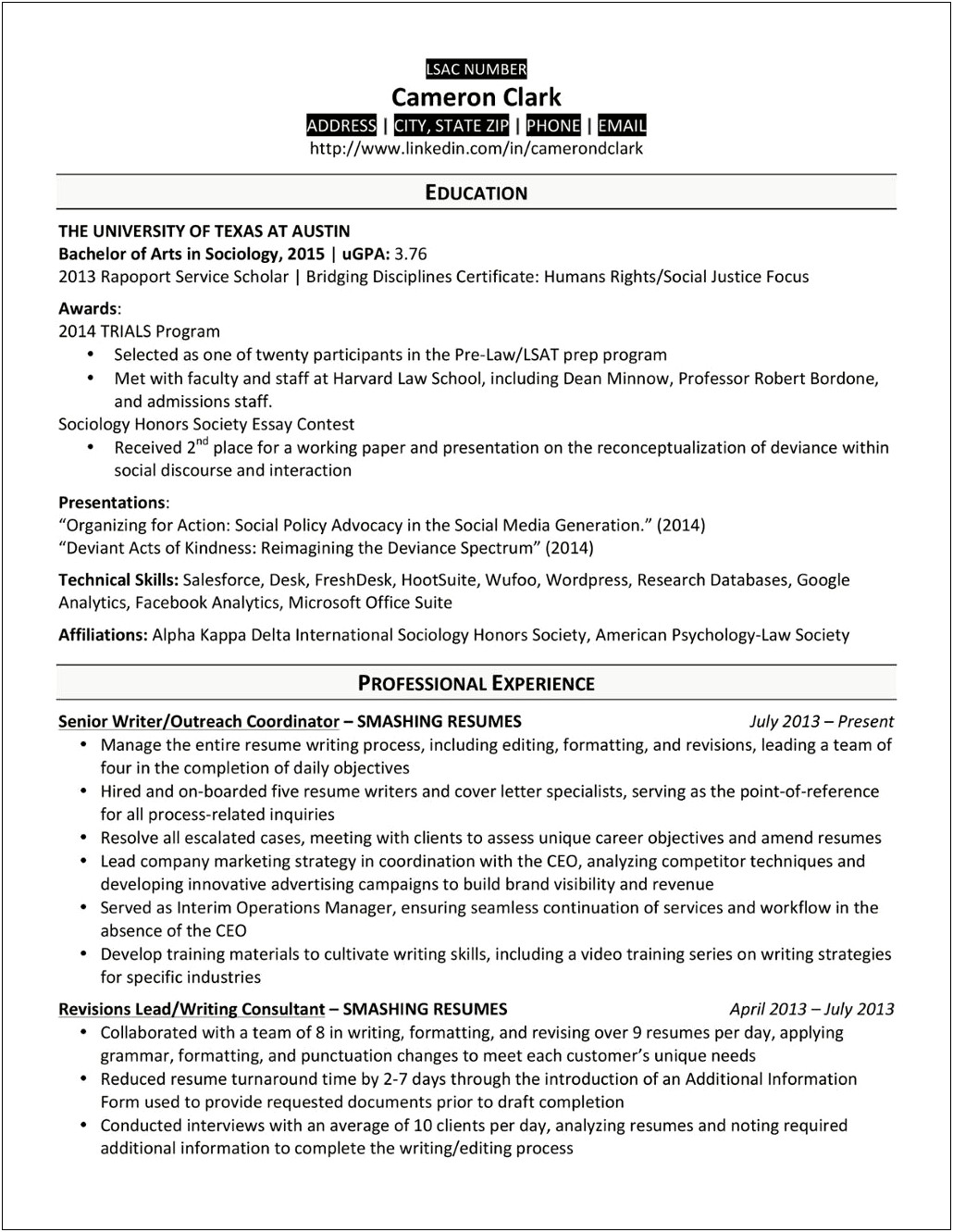Listing Awards And Honors In Law School Resume