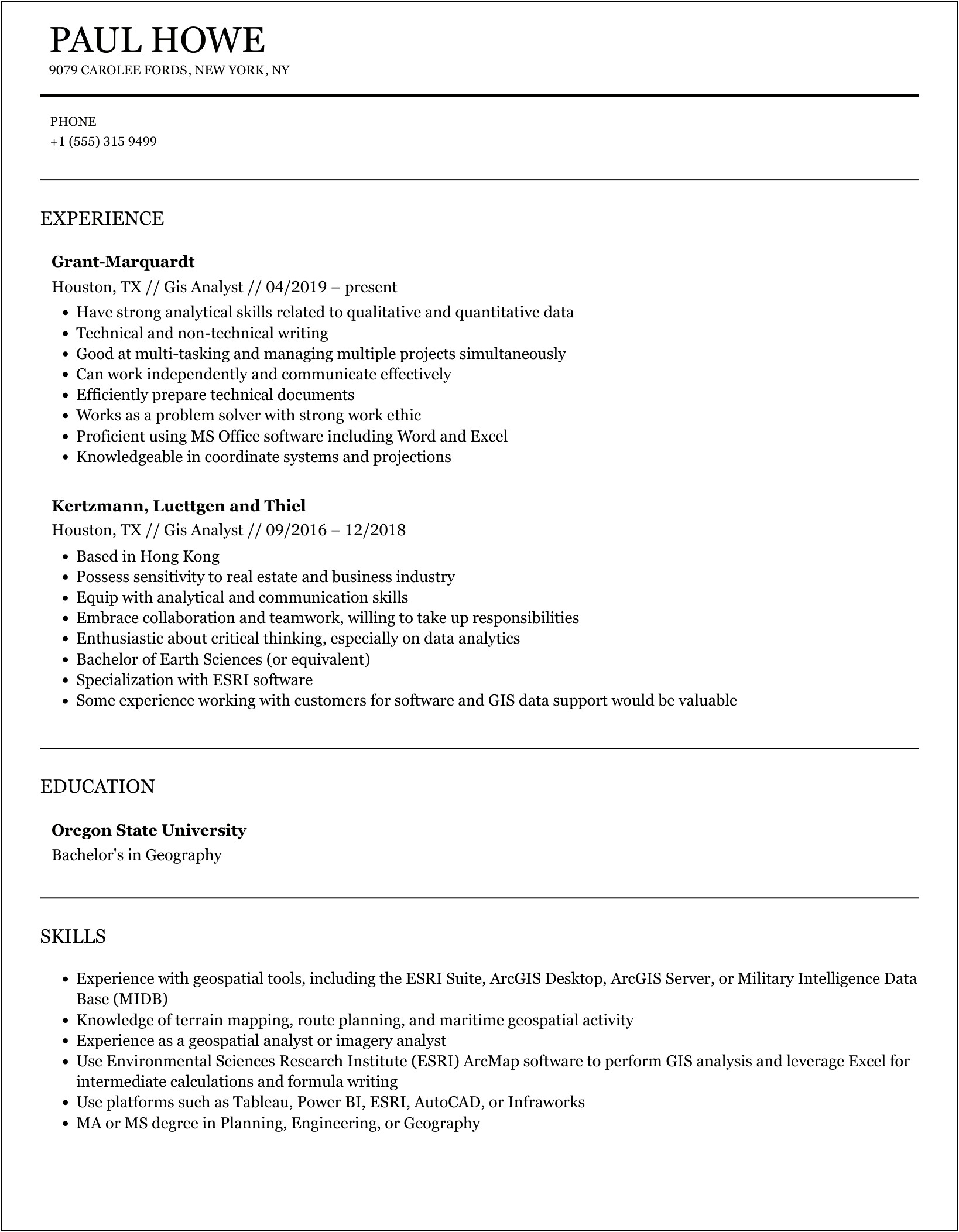 Listing Gis As A Skill On Resume