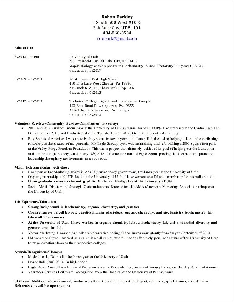 Listing High School Research On Resume In College