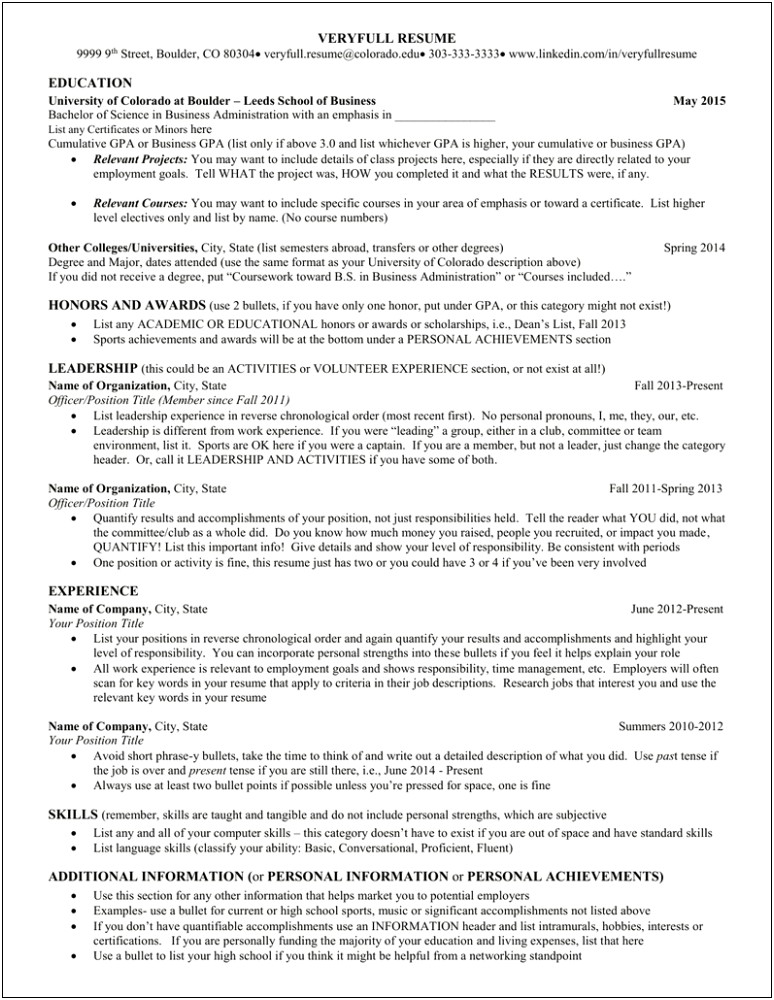 Listing Multiple Degrees From One School Resume