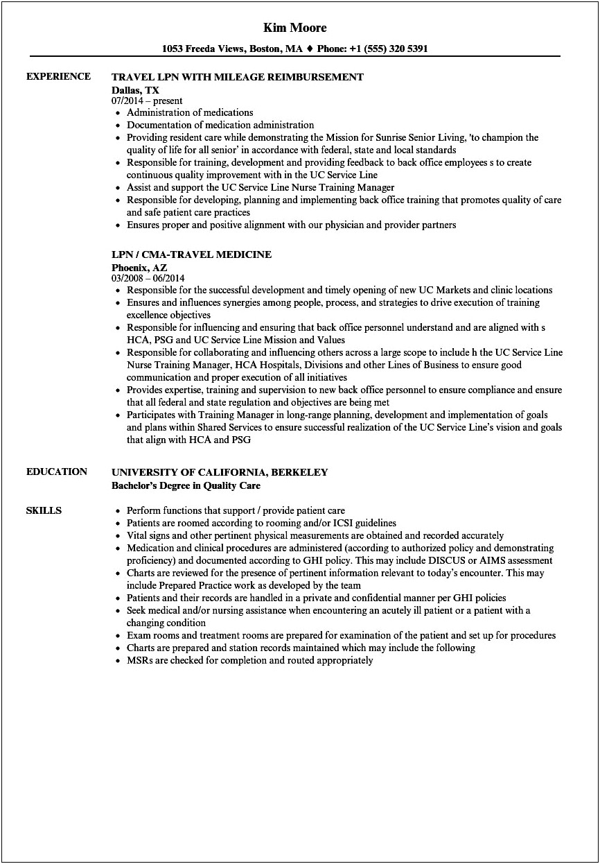 Long Term Care Lpn Job Description For Resume