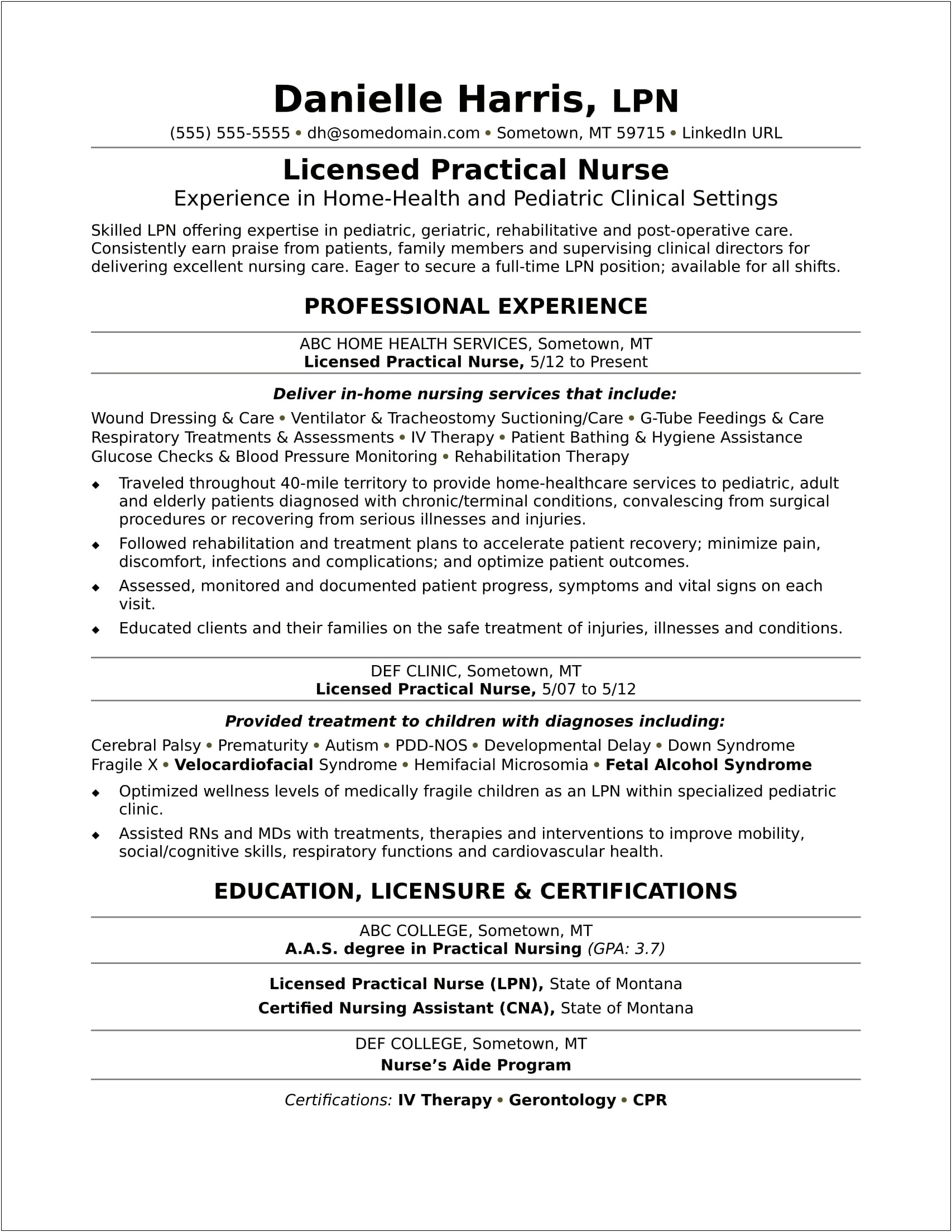 Long Term Care Nurse Job Description For Resume