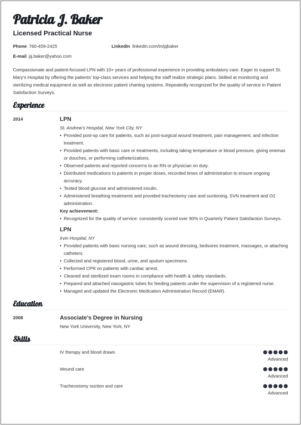 Lpn Resume With Nursing Home Experience