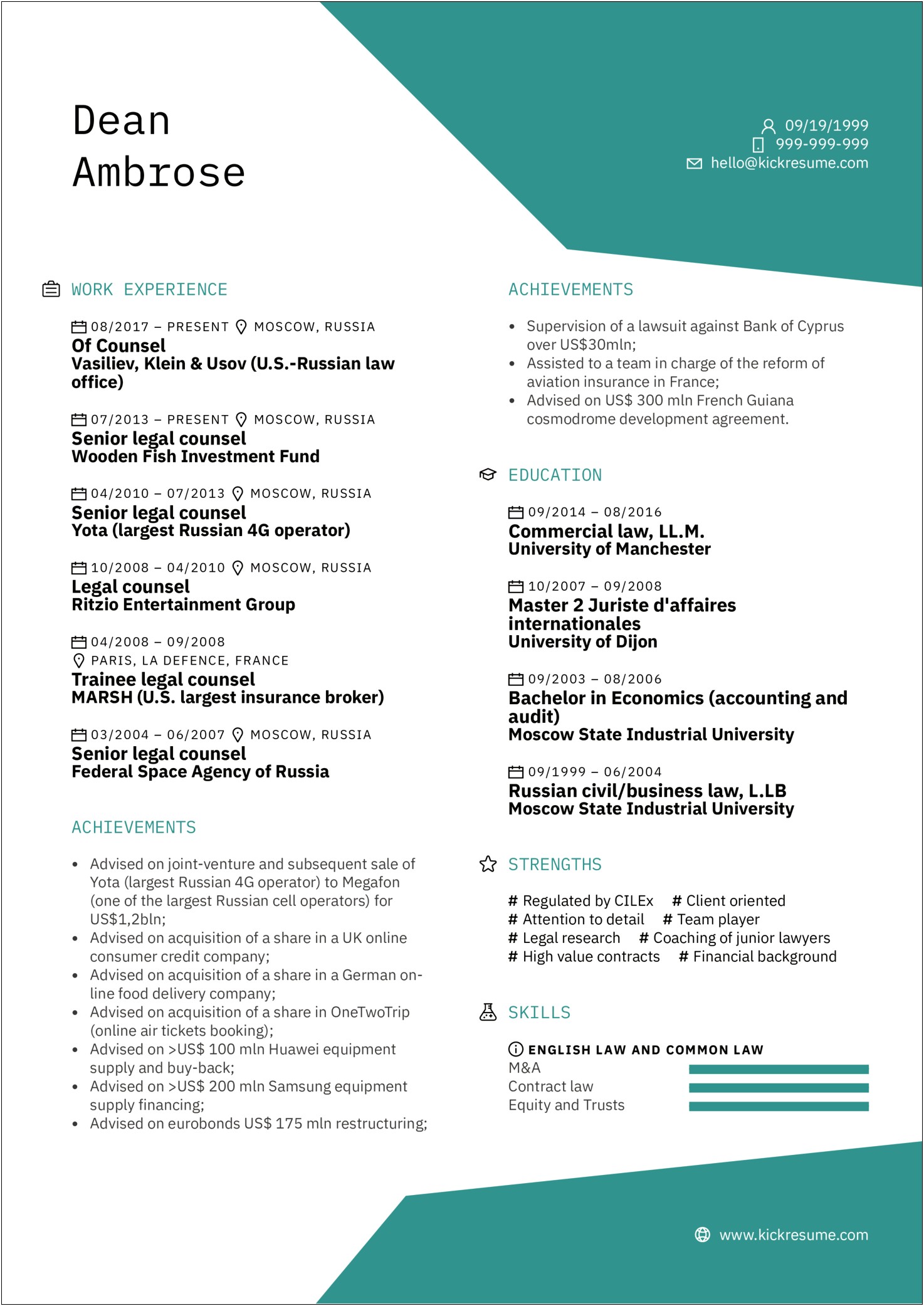 M And A Lawyer Resume Example