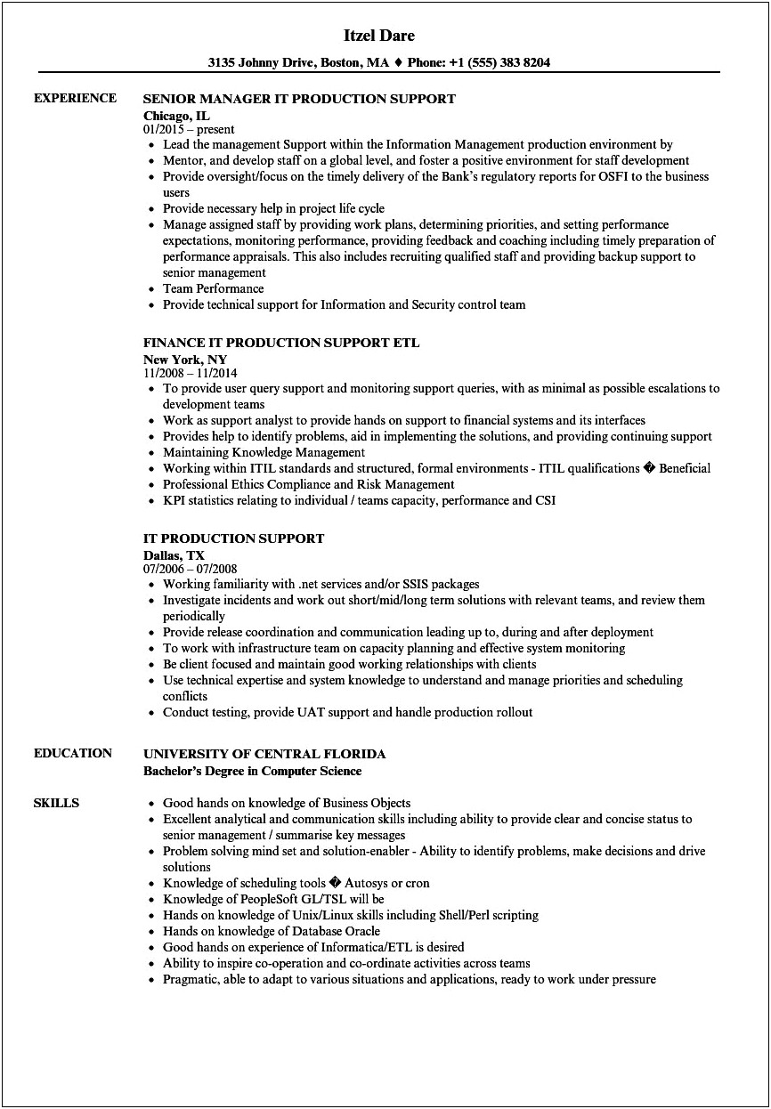 Mainframe Experience Enhancement And Production Support Resume Sample