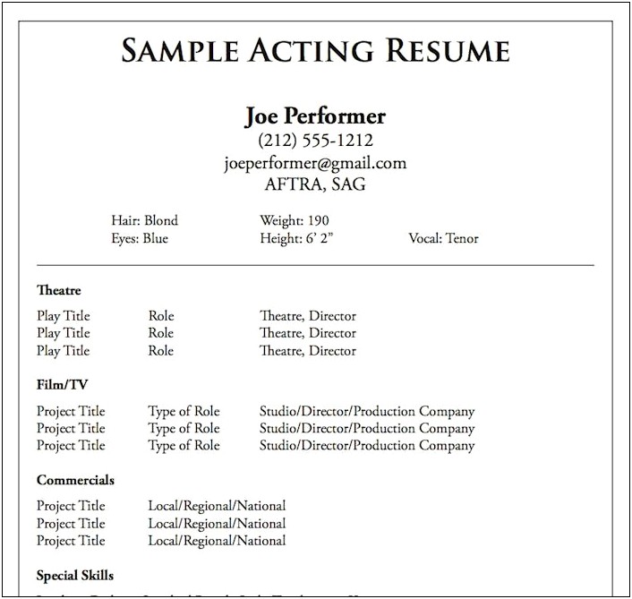 Make A Acting Resume For Free