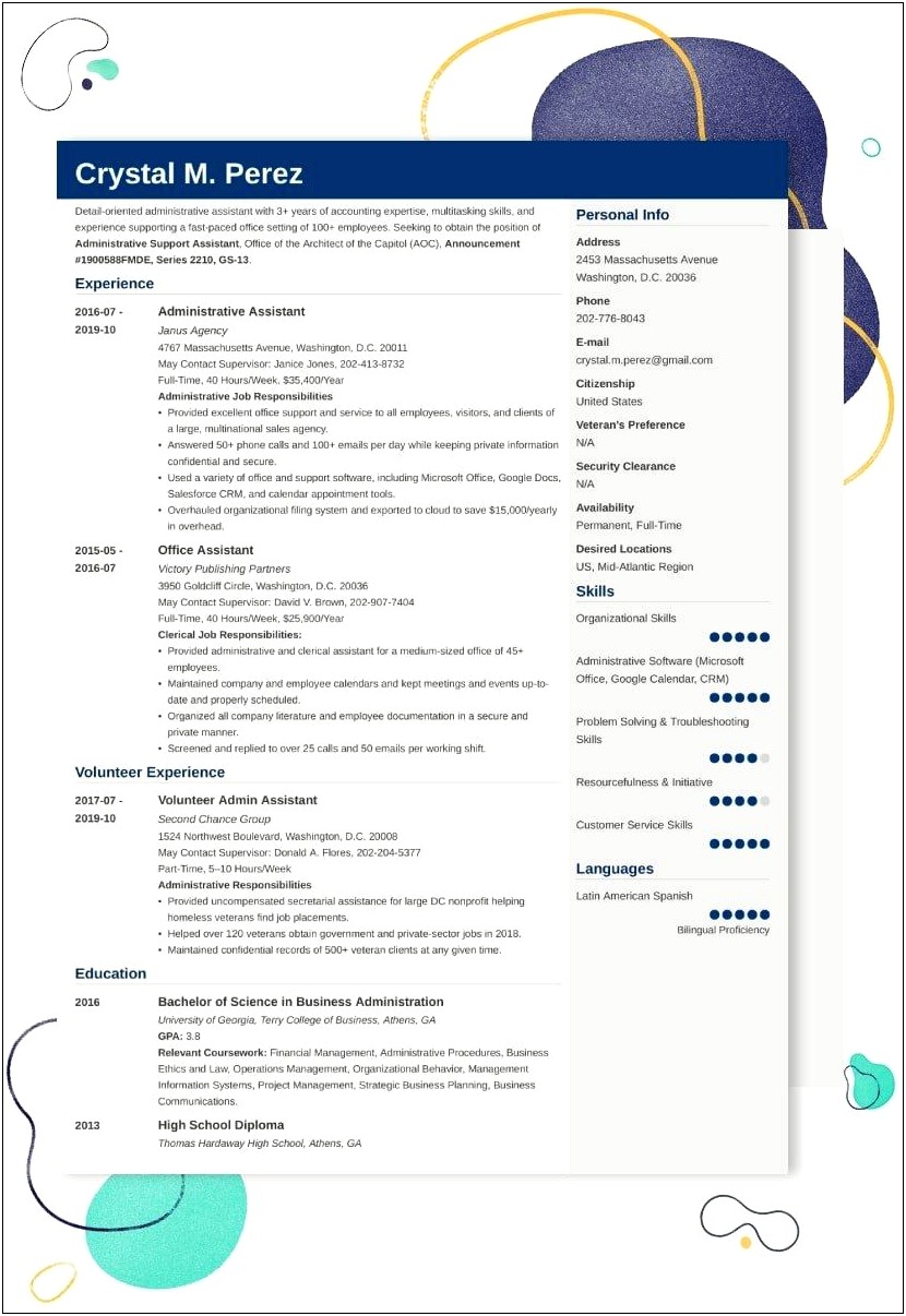 Make A Federal Resume Sample Without Experience