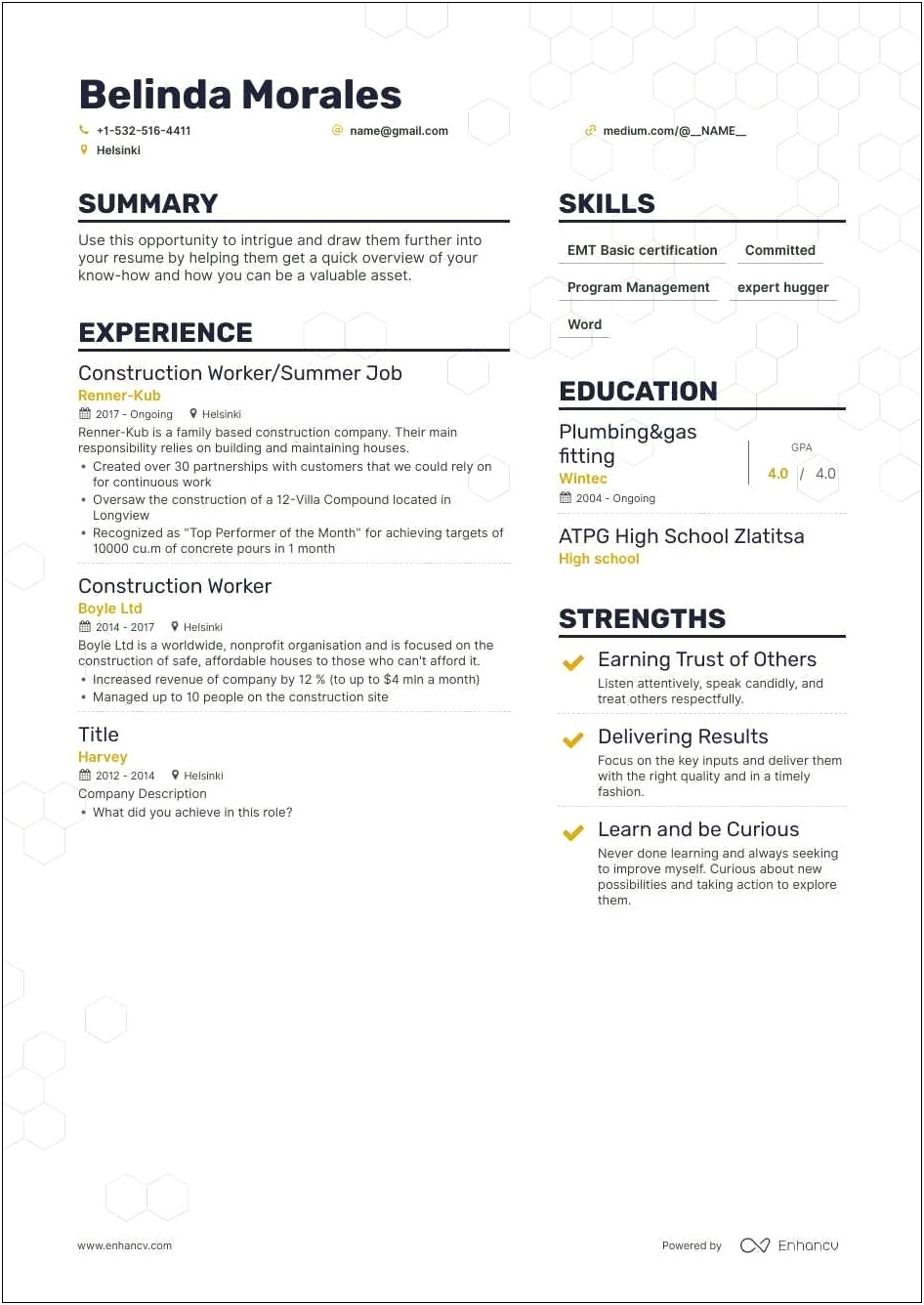 Make A Resume For A Construction Worker