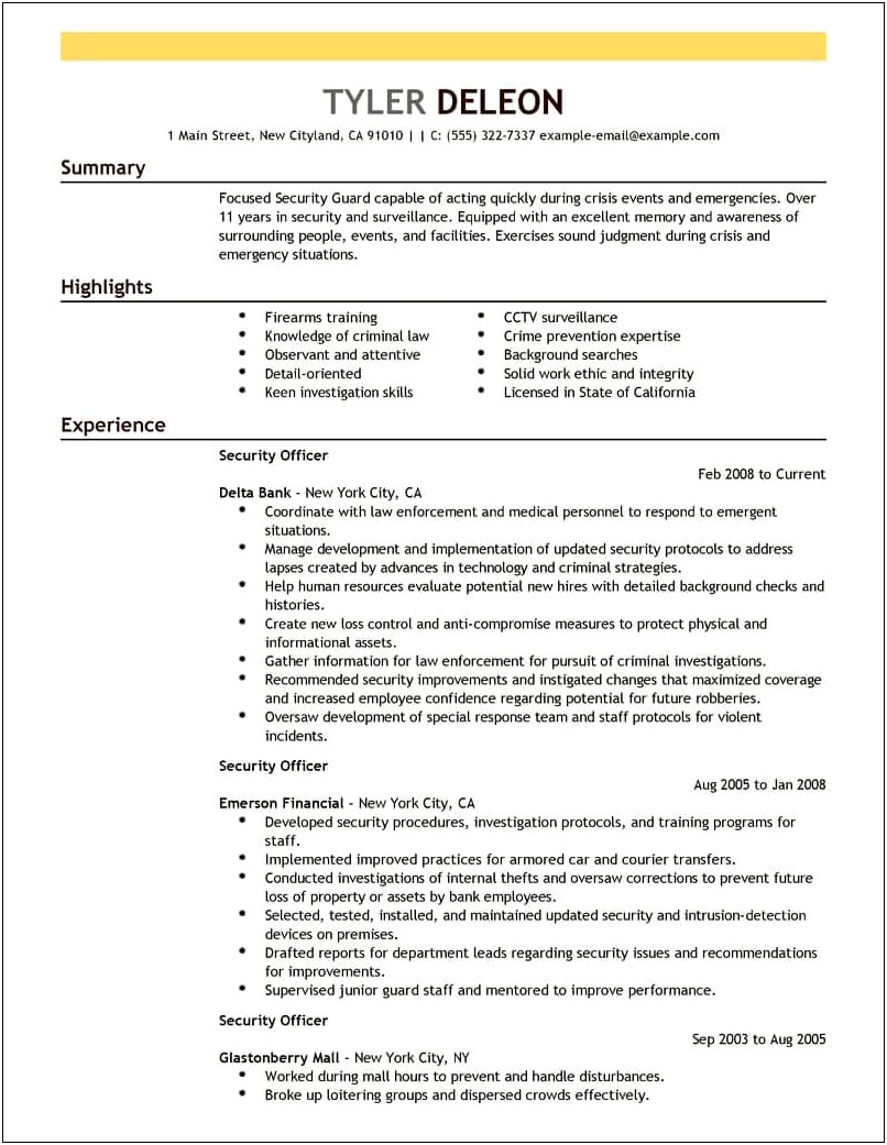 Make A Resume For Security Guard Job
