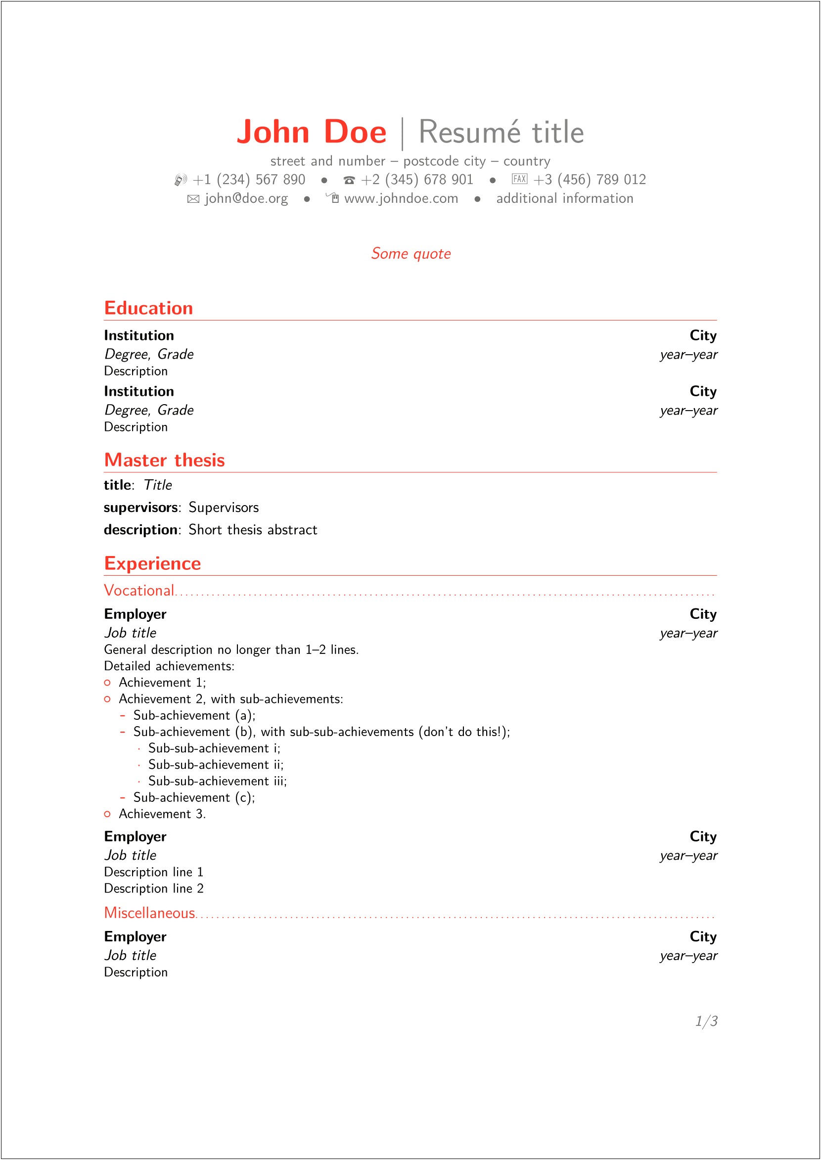 Make A Resume In Latex Template