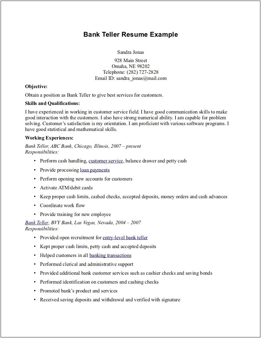 Making A Resume For A Bank Job