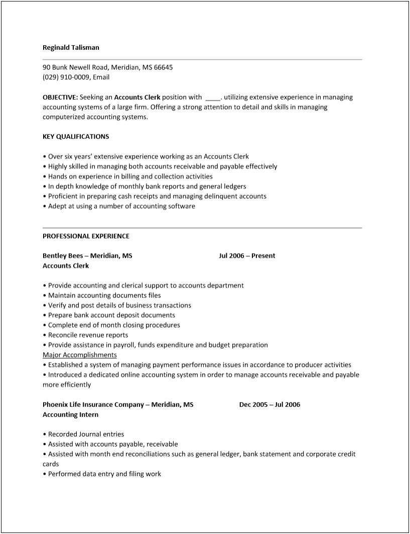 Manage Accounts Receivable And Payable Resume
