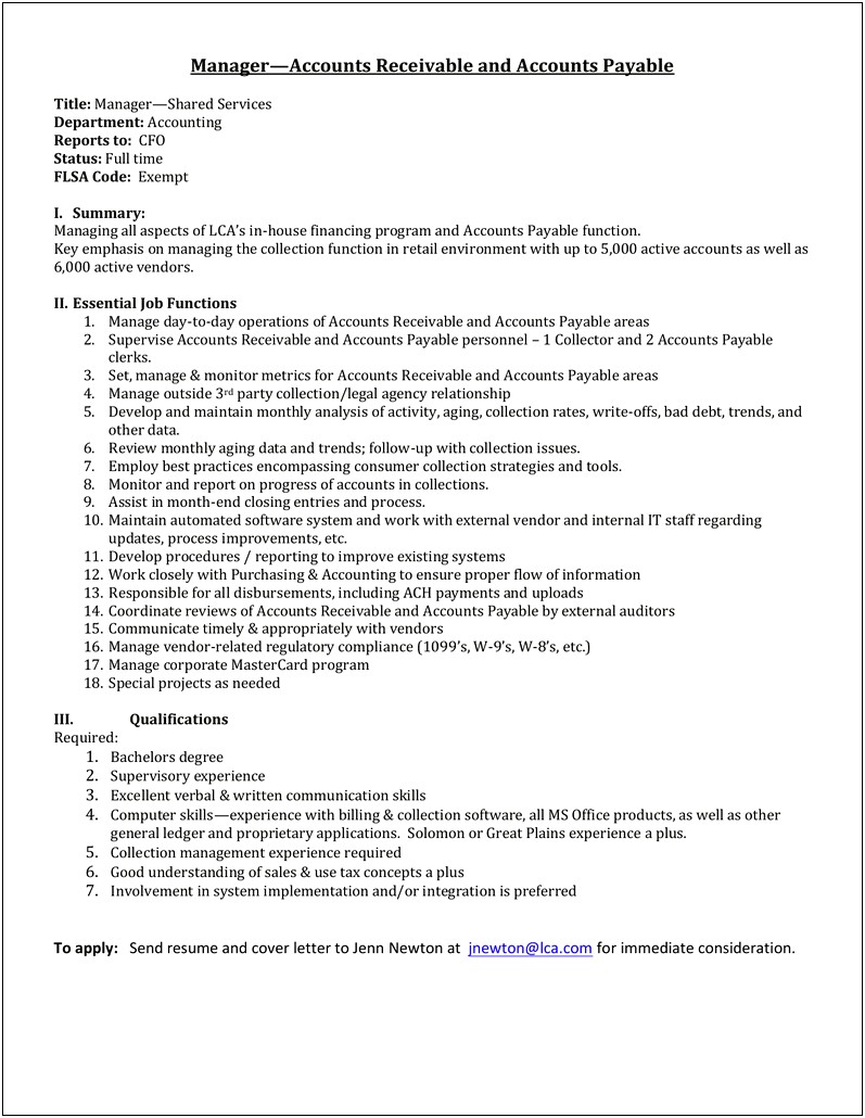 Managed Accounts Payable And Receivable Resume