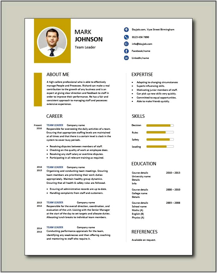Management And Leadership Skills For Resume