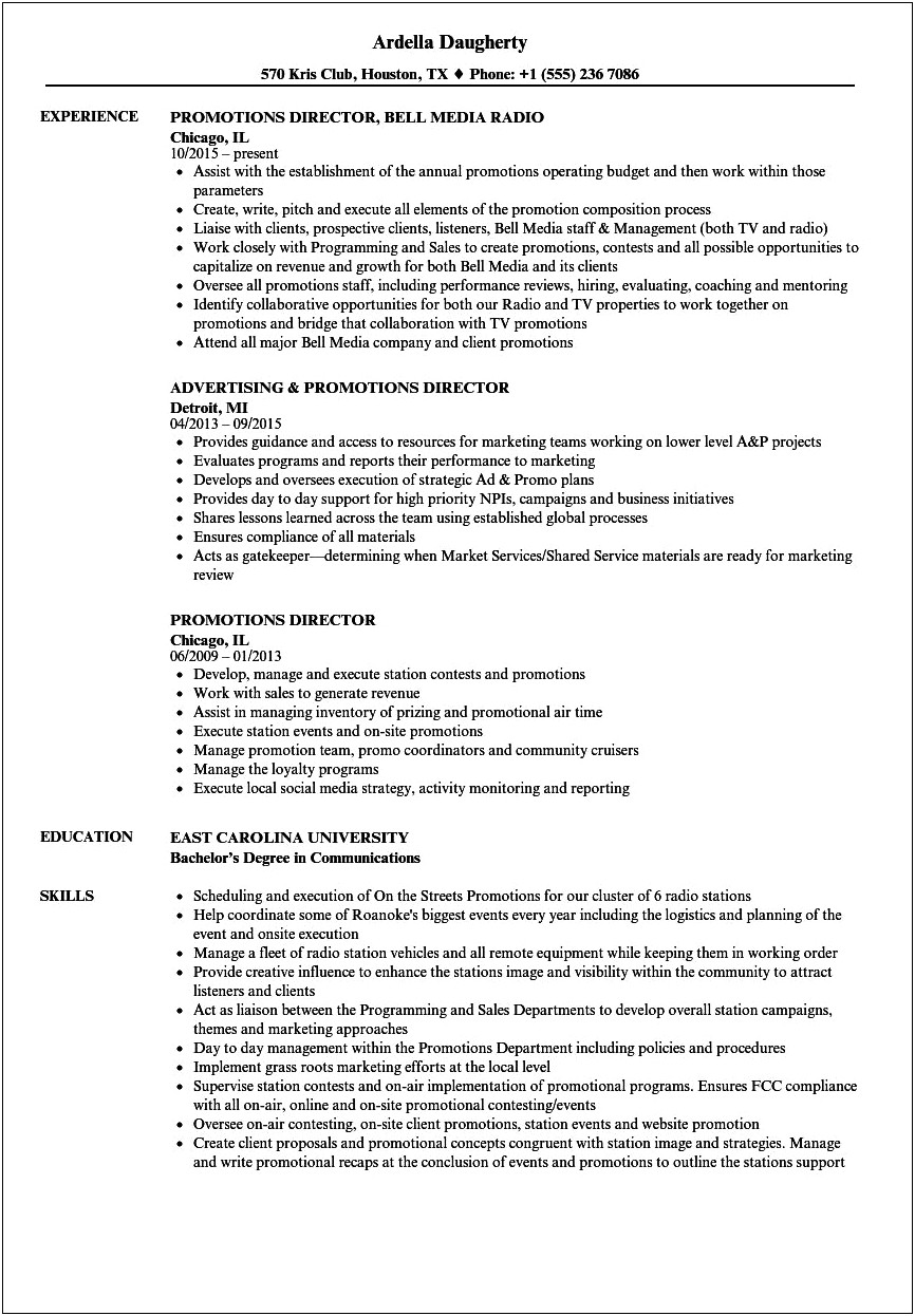 Manager Direct Report Promotion On Resume