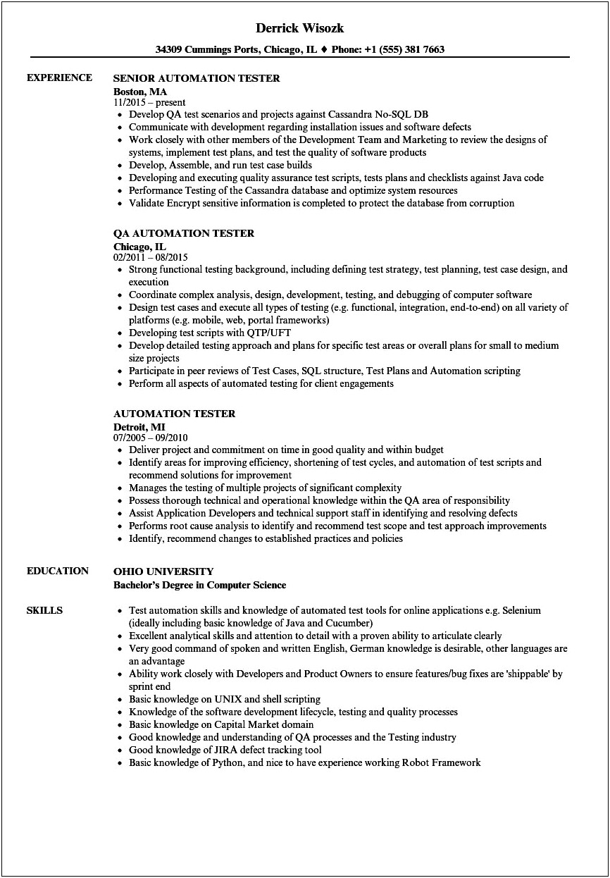 Manual Testing Old Resume For 5 Years Experience