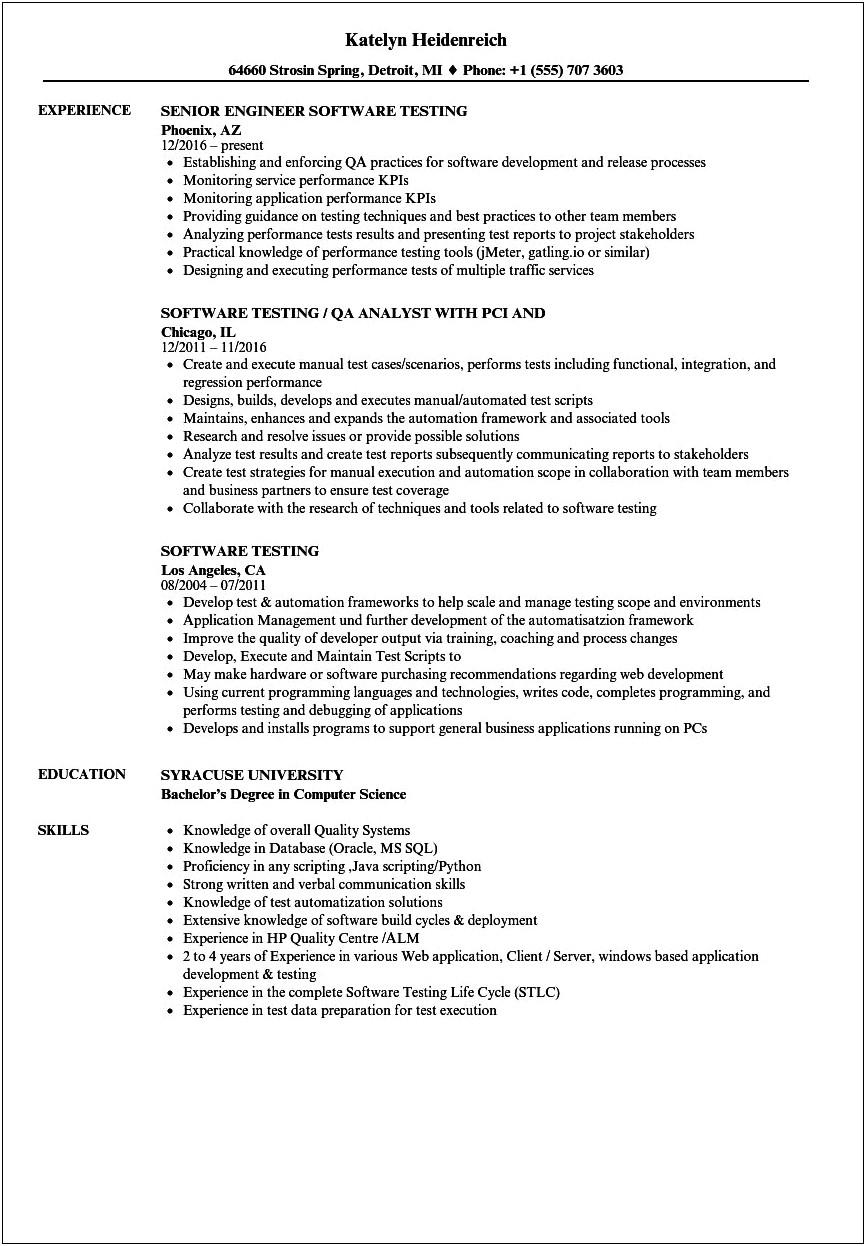 Manual Testing Resume For 5 Years Experience
