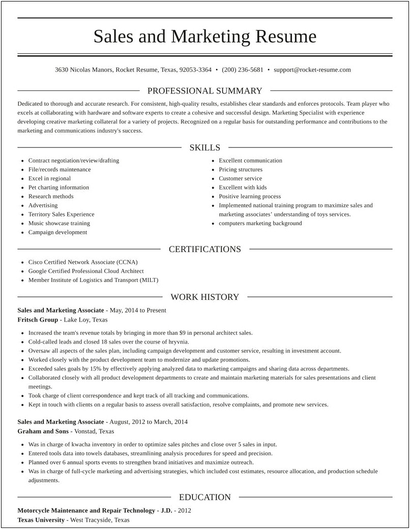Marketing Associate Job Description For Resume