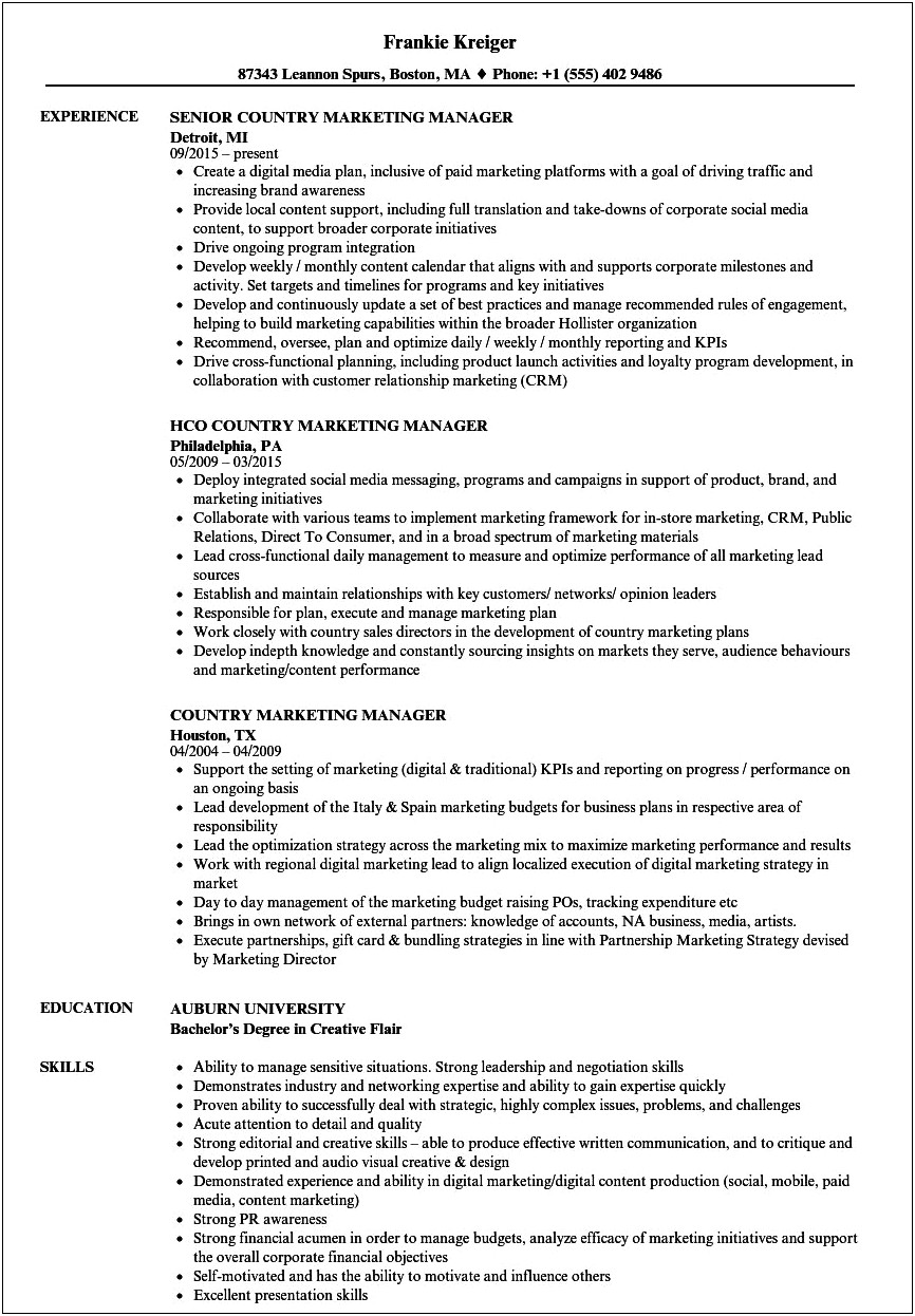 Marketing Director Job Description For Resume