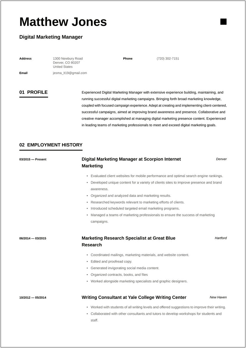 Marketing Manager Of Staffing Company Resume