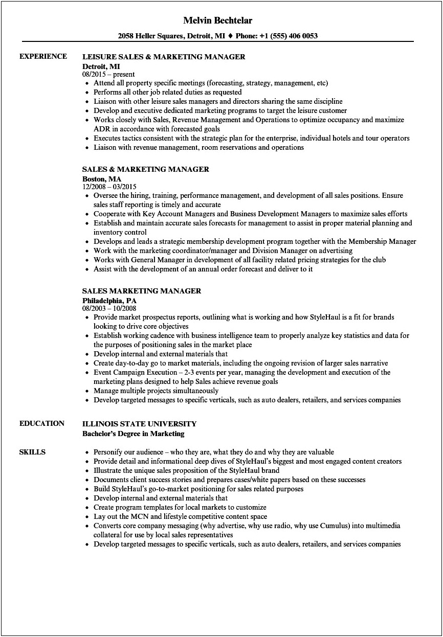 Marketing Rep Job Description For Resume