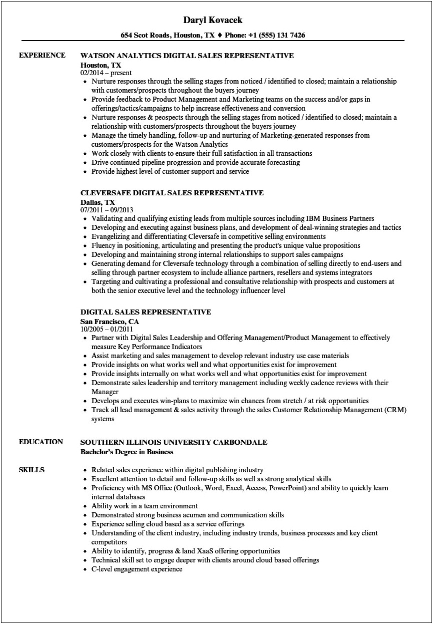 Marketing Representative Job Description For Resume