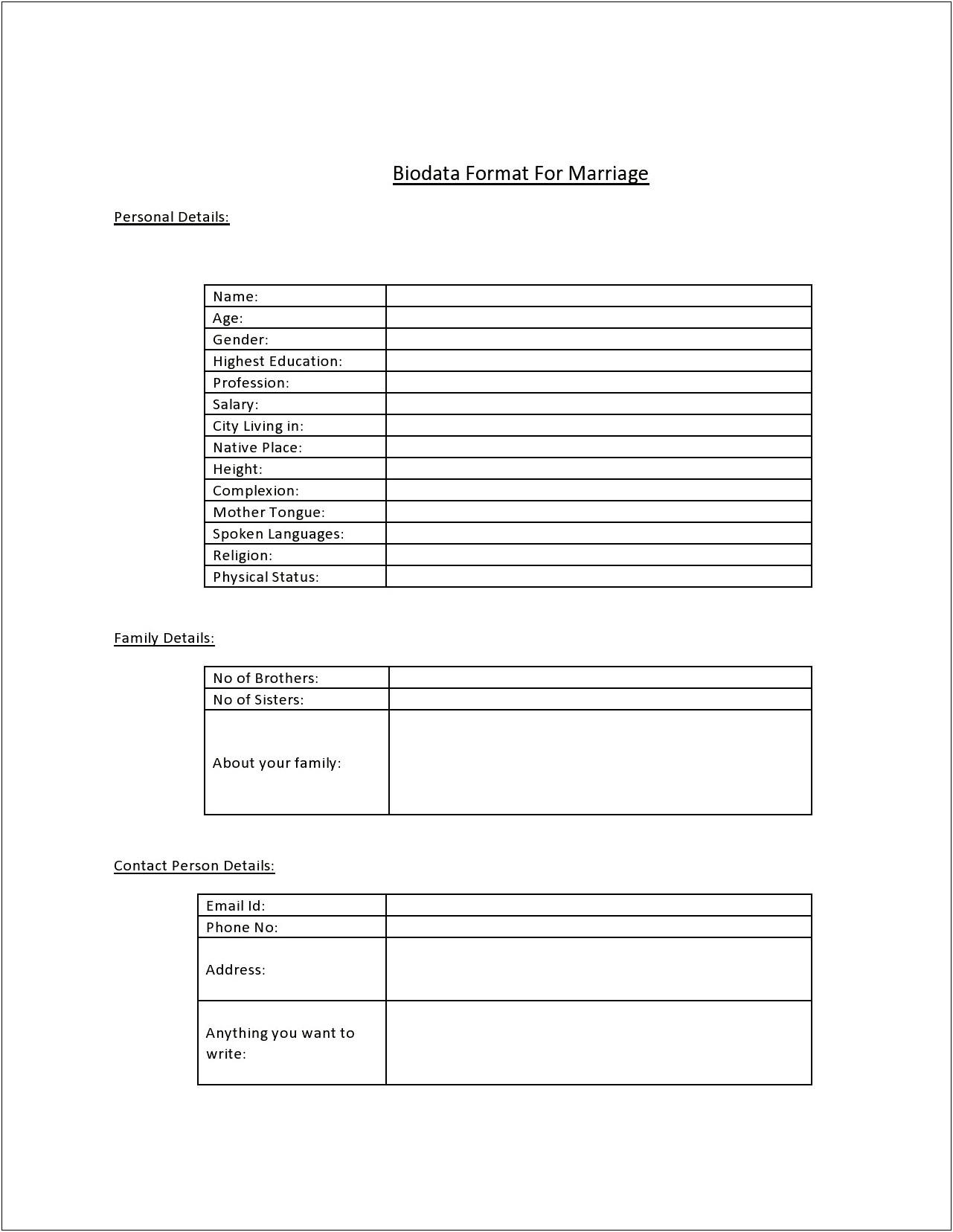 Marriage Resume Format In Word Download