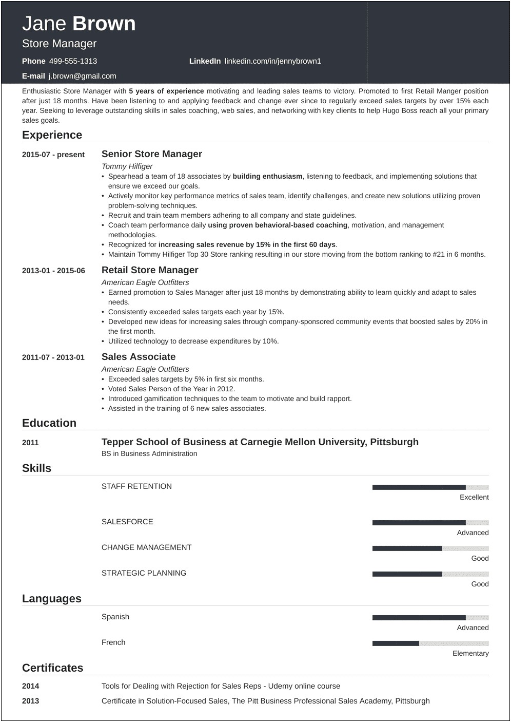 Marshalls Retail Store Deartment Manager Resume