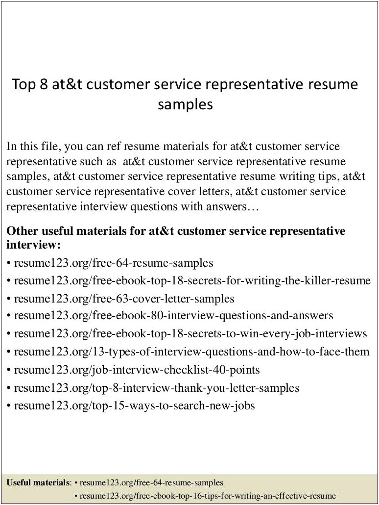 Material Service Coordinator At&t Resume Example