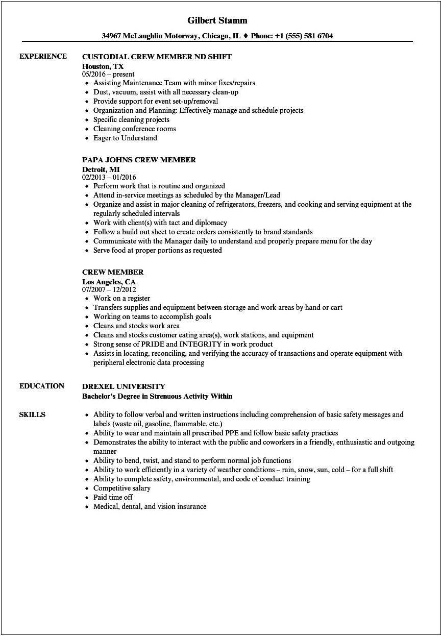 Mcdonalds Kitchen Crew Member Job Description For Resume