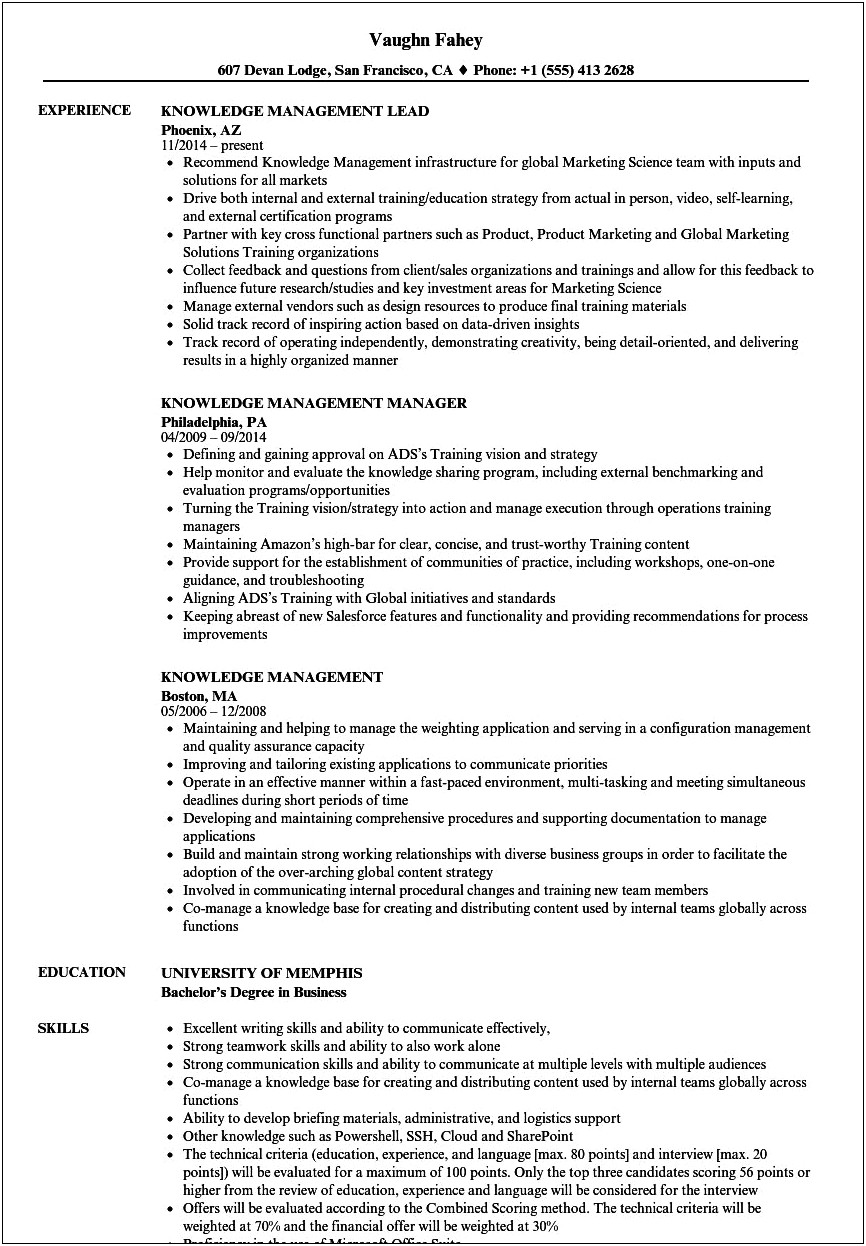 Mcsa Knowledge Basic Skills And Abilities Resume Example