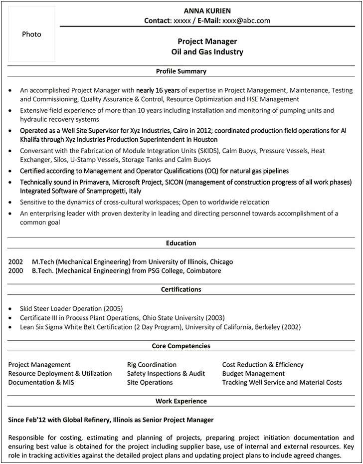 Mechanical Engineer Oil And Gas Resume Samples