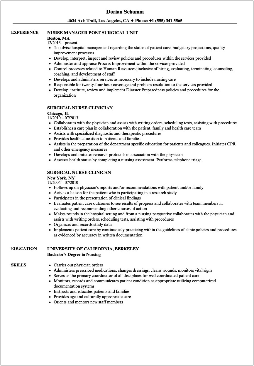 Med Surg Telemetry Nurse Job Description Resume