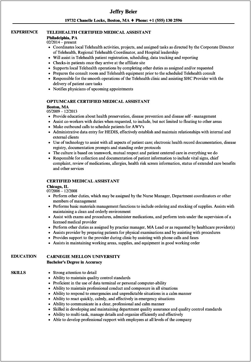 Medica Assistant Job Description For A Resume