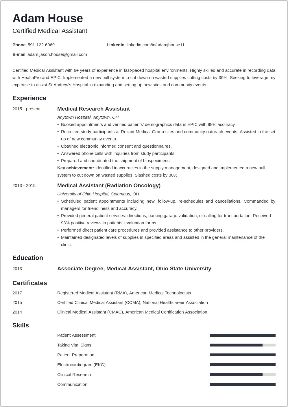 Medical Assistant And Ekg Phlebotomy Resume Objectives