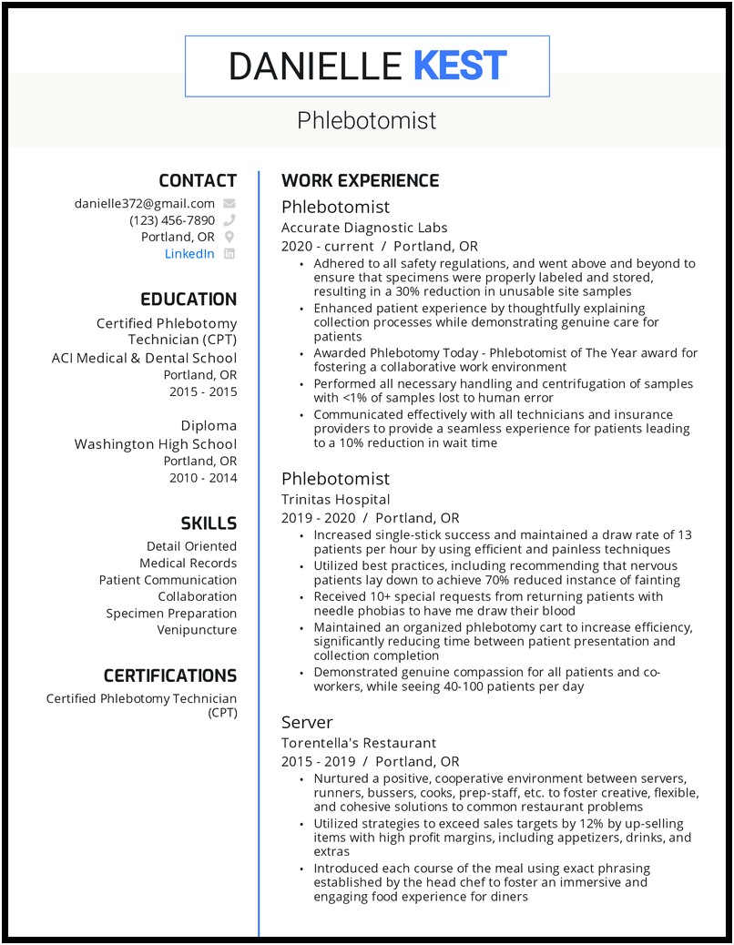 Medical Assistant And Phlebotomy Resume Examples
