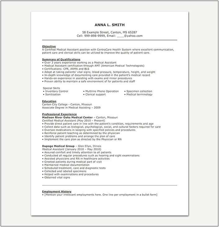Medical Assistant Job Description Resume Sample