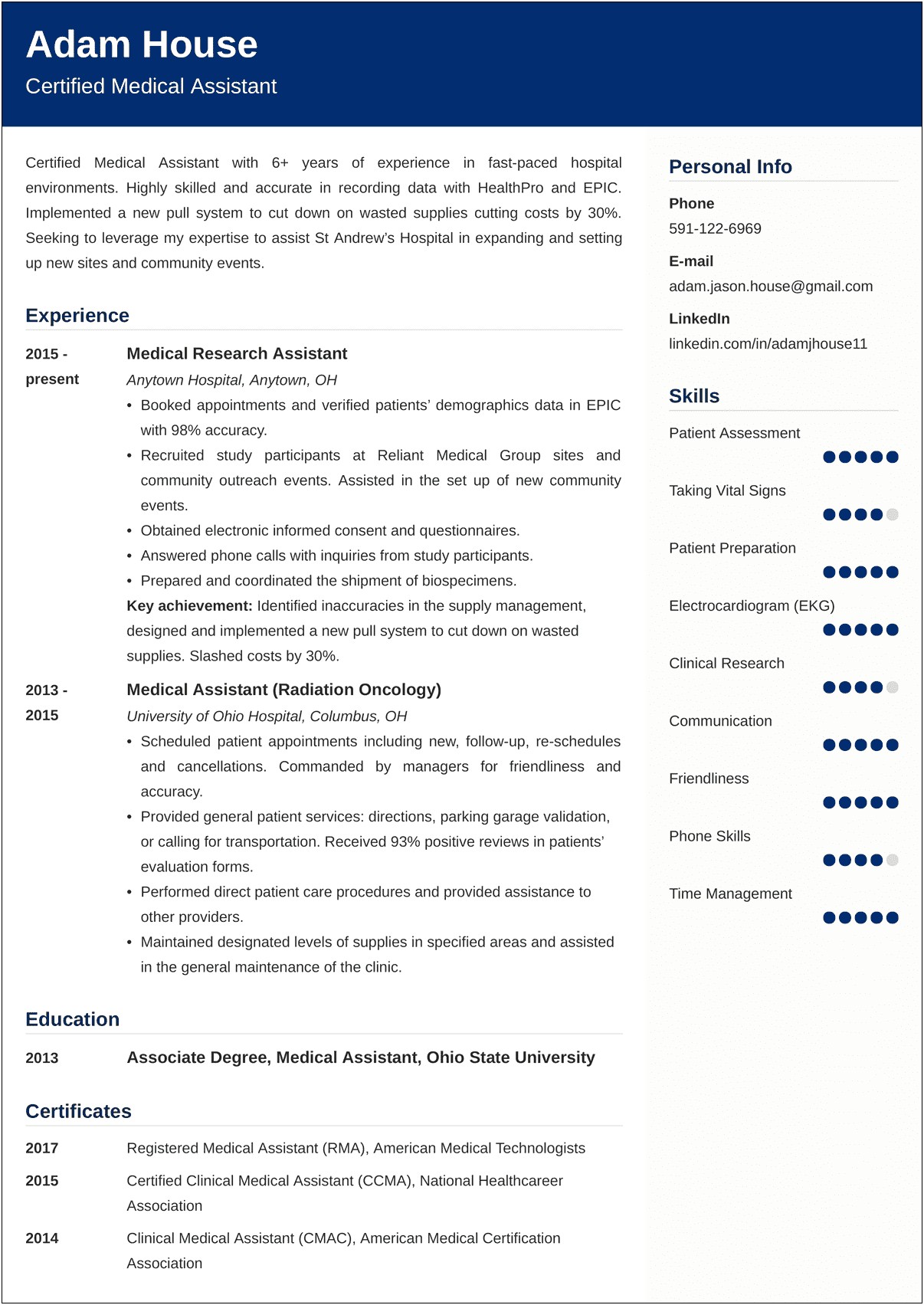 Medical Assistant Resume Sample No Experience