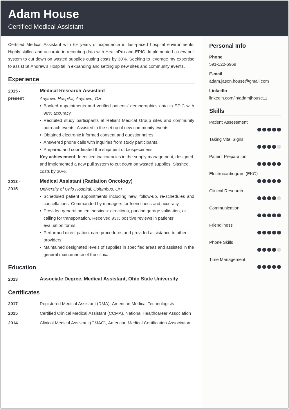 Medical Assistant With Lab Resume Sample