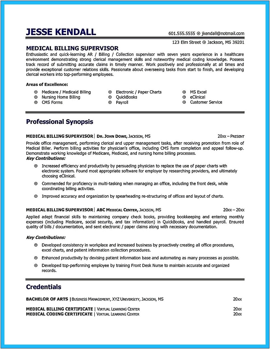 Medical Billing And Coding Job Description Resume