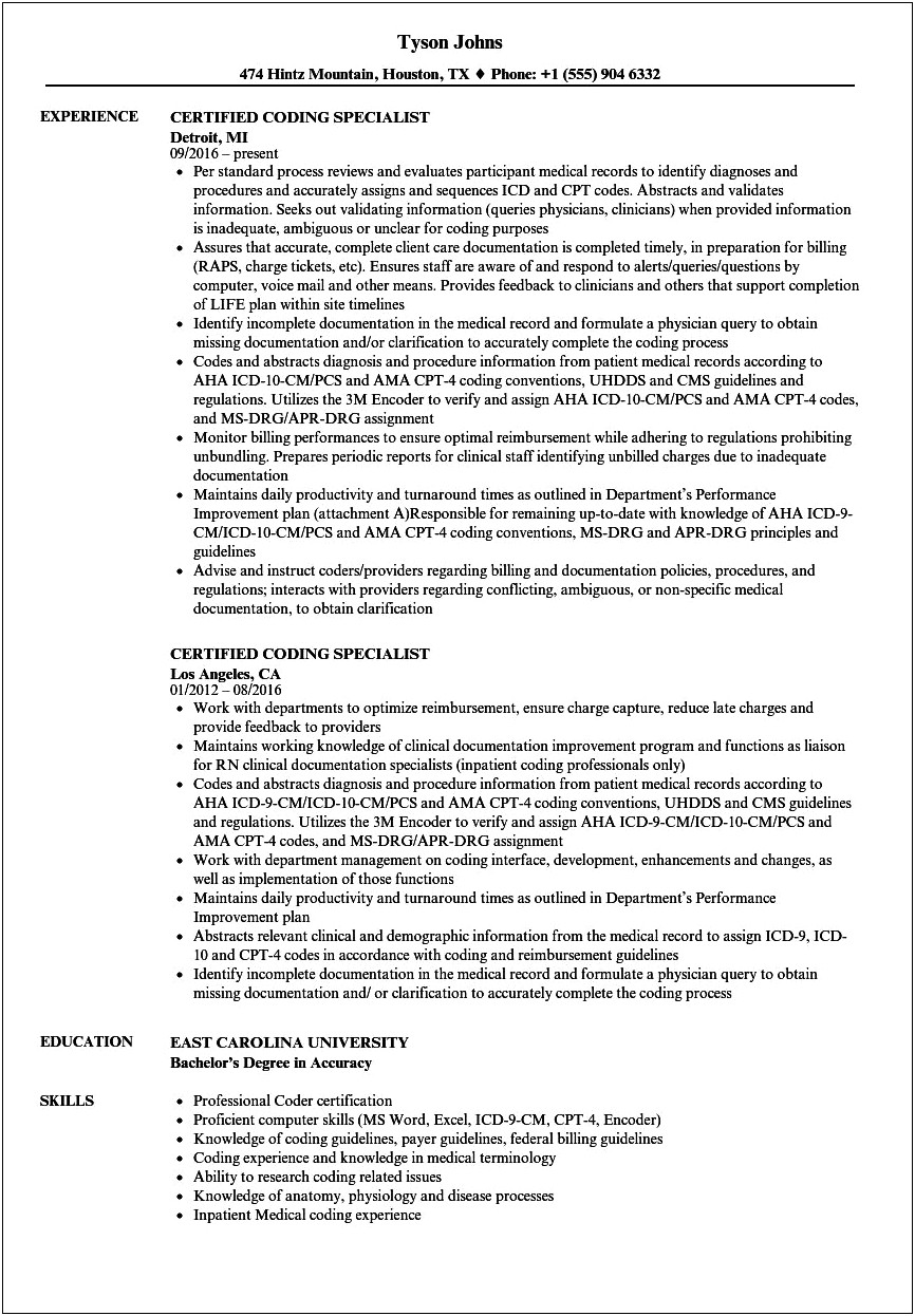 Medical Billing And Coding No Experience Resume