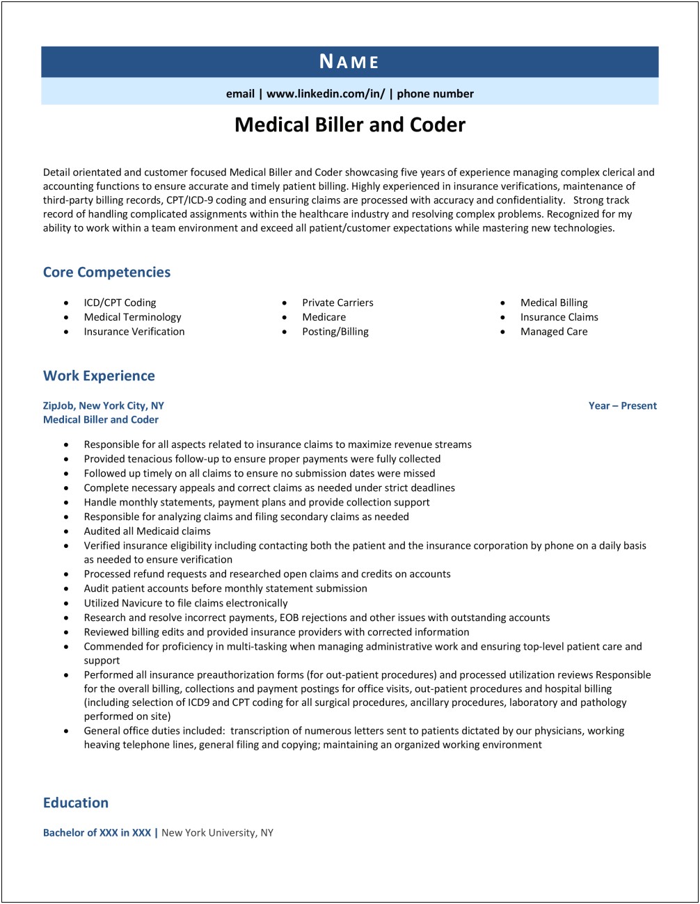 Medical Billing And Coding Resume Objective Samples