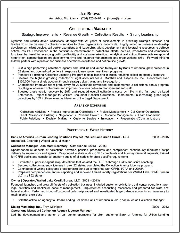 Medical Billing And Collections Sample Resume