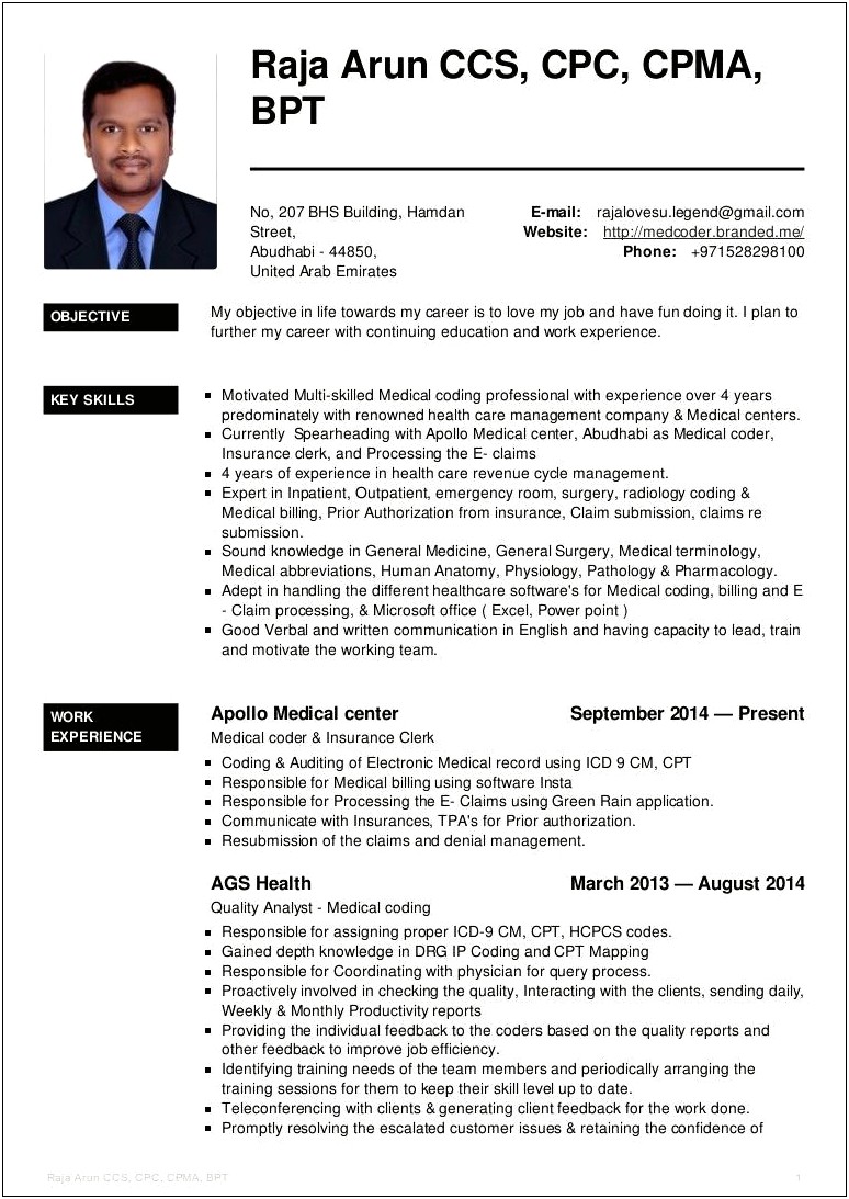 Medical Coding Resume Objective With No Experience